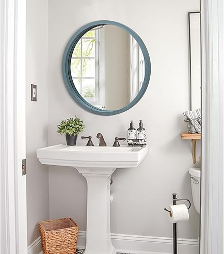 Miniatura 129 de JJUUYOU Espejo circular de pared redondo para baño, espejo de tocador marrón rústico, pequeño círculo decorativo para pared, marco de madera, espejo