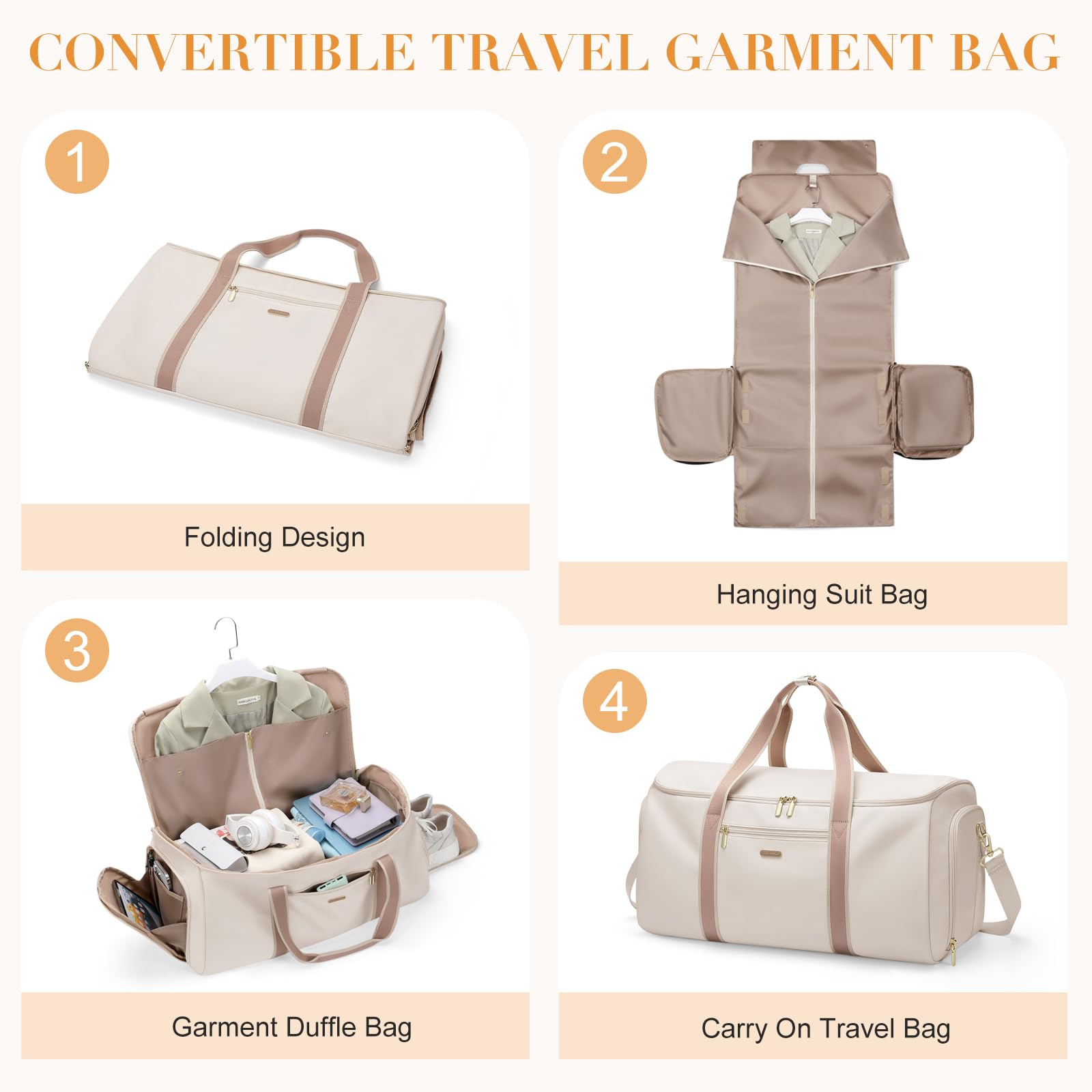 Sac de Voyage Convertible 2 en 1 Sac à Main pour Femme Pliable Blanc Cassé
