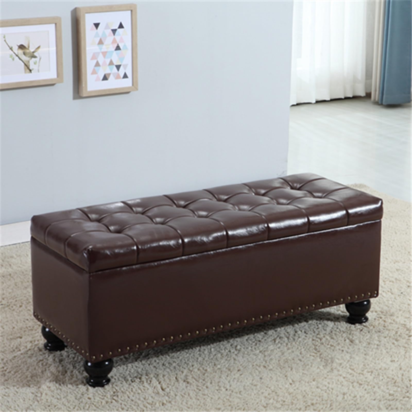 Banc à chaussures marron de 100 cm avec assise rembourrée pour entrée