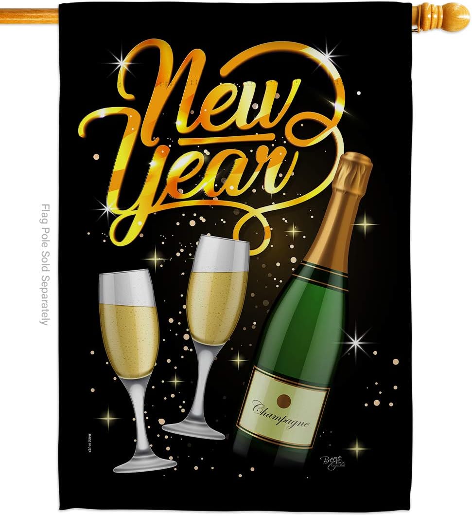 Cheers To Happy New Year House Flag Clock Countdown Champagne Party Fireworks Celebrate Small Decorative Gift Yard Banner Made In USA 28 X 40