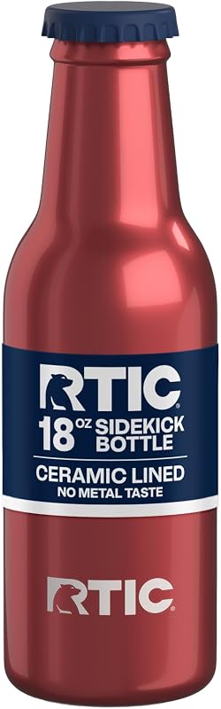 Botella Sidekick de 18 oz con tapa, forrada de cerámica, acero inoxidable, aislada, portátil para bebidas, bebidas, fiestas, viajes, camping, auto, agua, pop rojo