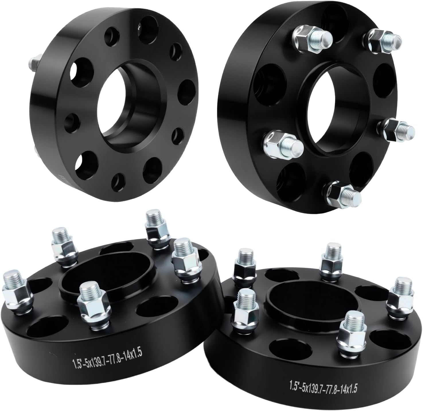 5x5.5 Wheel Spacers 1.5 inch (5x139.7mm) PCD 77.8mm Hub Bore M14x1.5 Studs Aluminum CNC Wheel Adapters 4pcs Car Wheel Accessories Parts Fit for Ram 1500 2012-2018 for Ram 1500 Classic 19-24