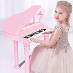 Jouet de clavier pour piano enfant, Jouet d'instrument de musique électronique pour tout-petit avec microphone, sons multiples, lecture d'enregistrement, lumières & Tabouret, Cadeau d'anniversaire 3 4 5 6 7 Années Vieilles filles