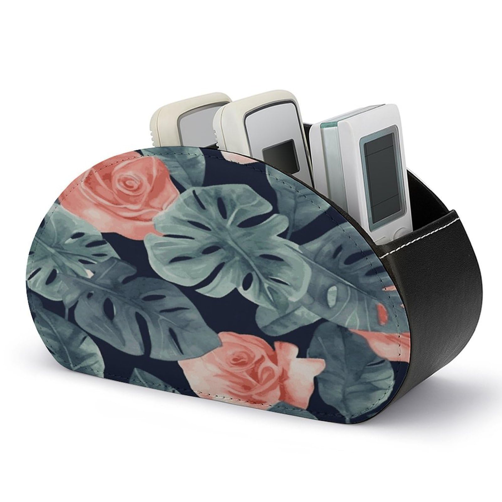FekiLoot Watercolor Monstera Pattern Remote Control Holder, PU Leather Remote Control Organizer Box Stationery Remote Control Box Desk Storage Organizer for DVDs,Glasses,Pens,Media Players