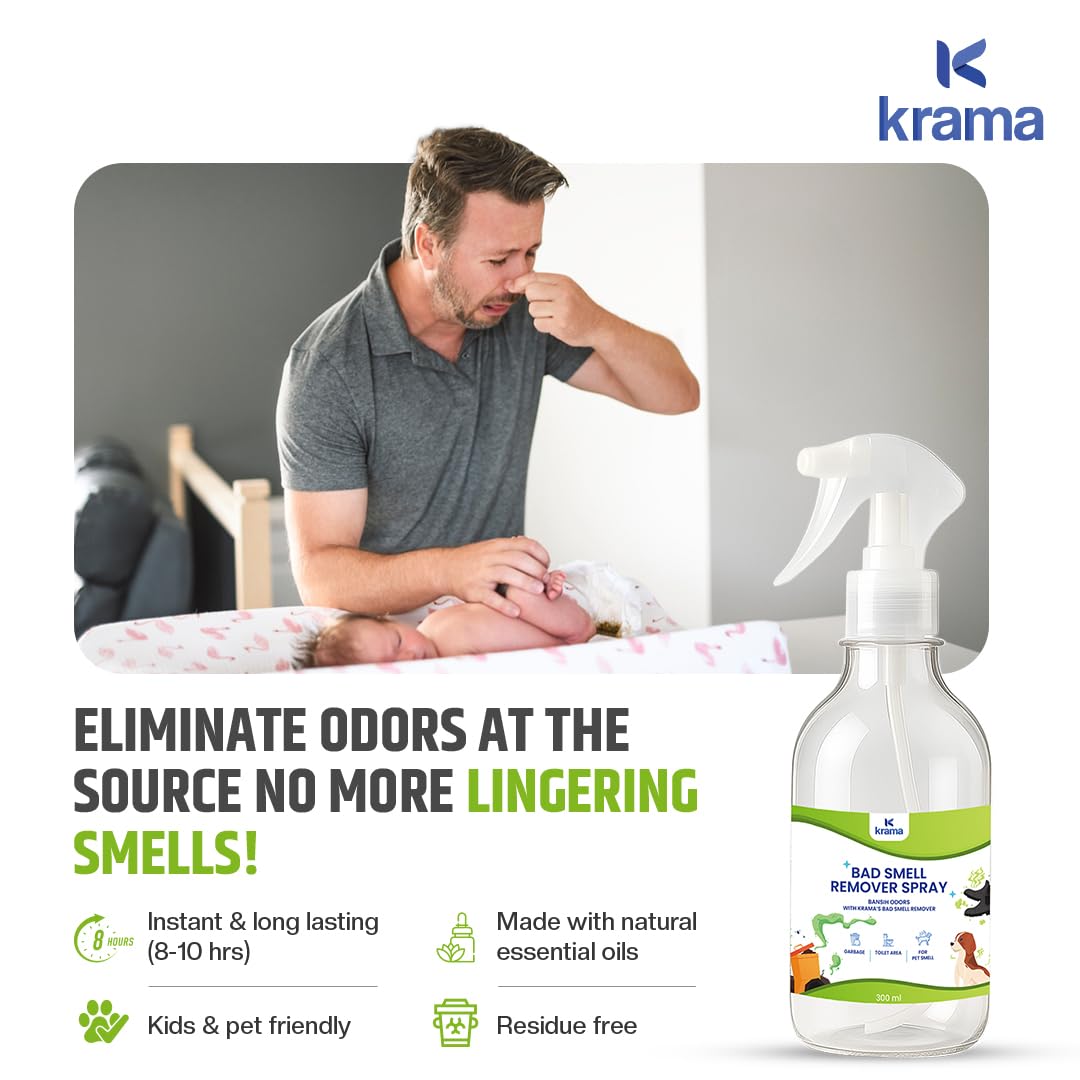 Krama Multi Purpose Natural Pet-Shoes Smell Remover Spray - Long Lasting-Instant Odour Remover for Bad Socks, Urine, Potty, Vomit, Dustbin & Burnfood - Kitchen Drain & Bathroom Smell Eliminator -300ml 4