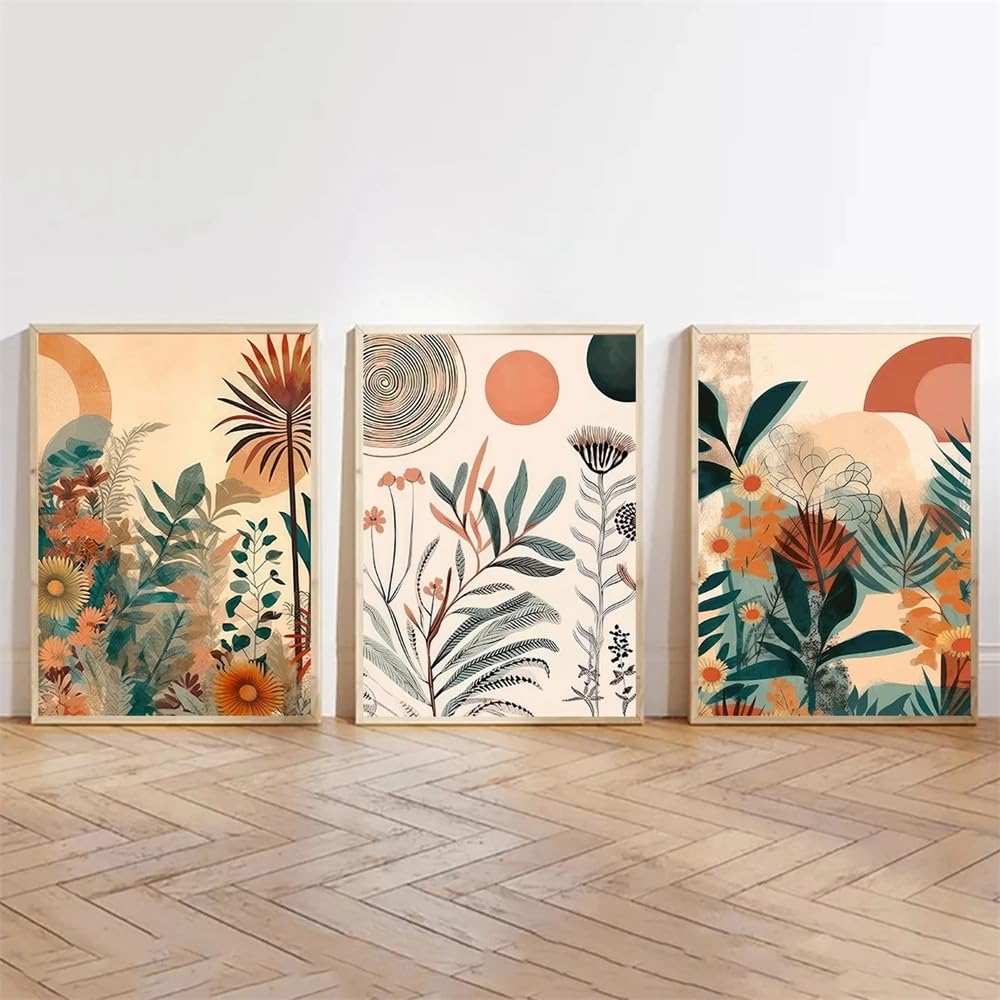 Wuhbcz White Wall Posters-Bohemian Abstract Flower Wall Art Painting Minimalist Landscape Poster Print Modern Pictures For Living Kitchen Room Home Decoration-40 * 60Cm/3Pcs (No Frame)