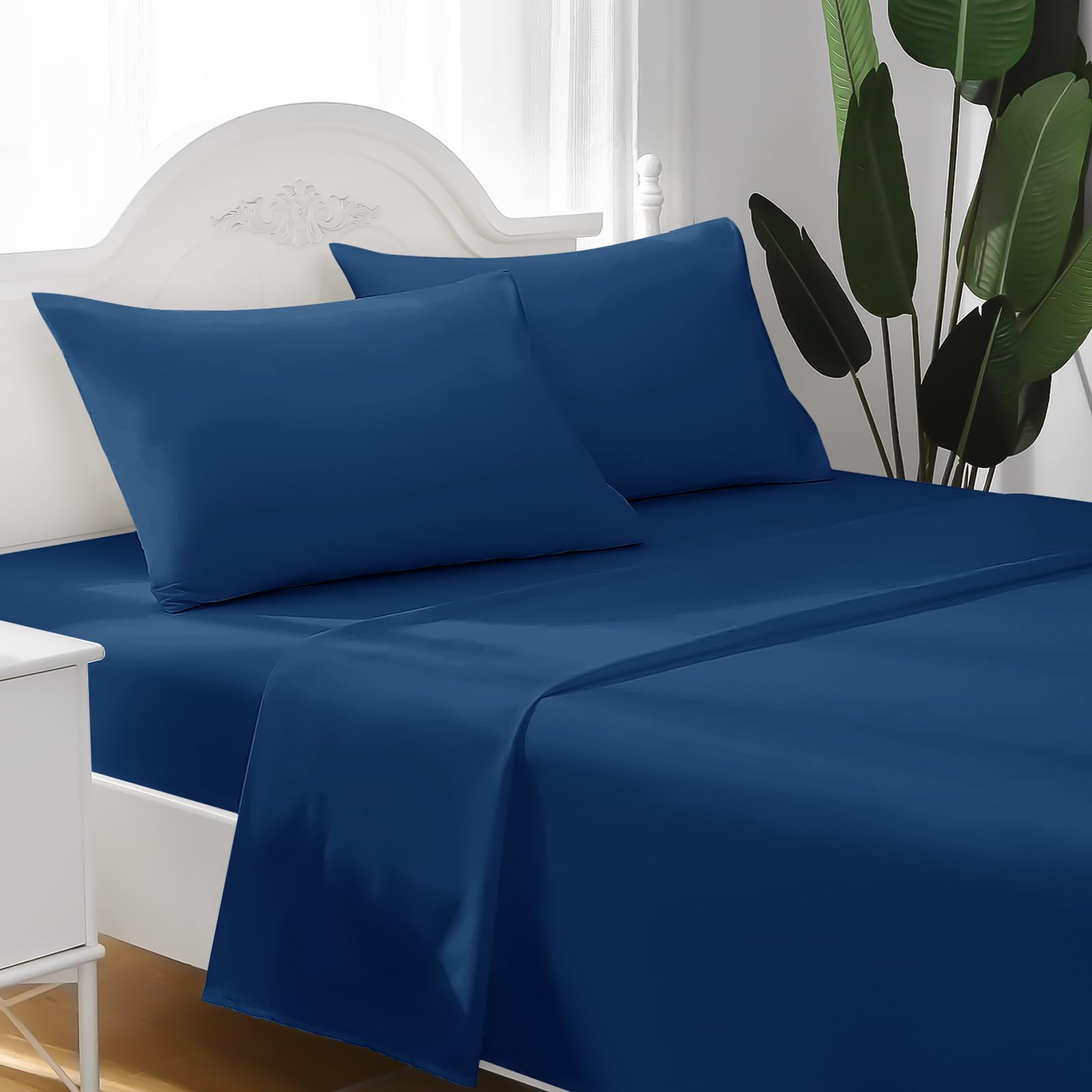 FARFALLAROSSA Parure De Lit 90x190-200 3 Pièces 100% Coton - Drap Housse 90x200 cm - Drap Plat 1 Personne 160x280 cm - 1 Taie d'oreiller 50x80 - Bleu Marine