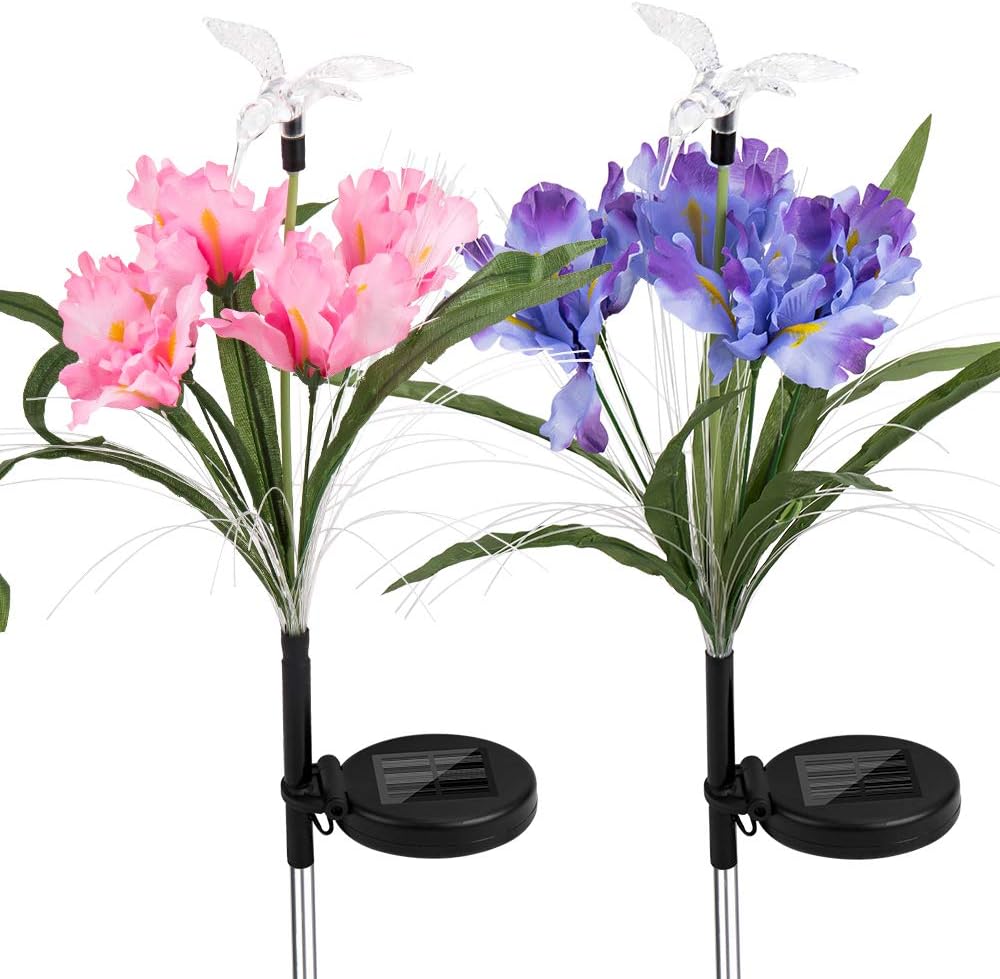 Solar Garden Stakes Hummingbird Flower Light Christmas Outdoor Lawn Decoration Stake Lights Multi-Color Changing LED Flowers with Birds Party Lights Waterproof for Yard Patio Landscape