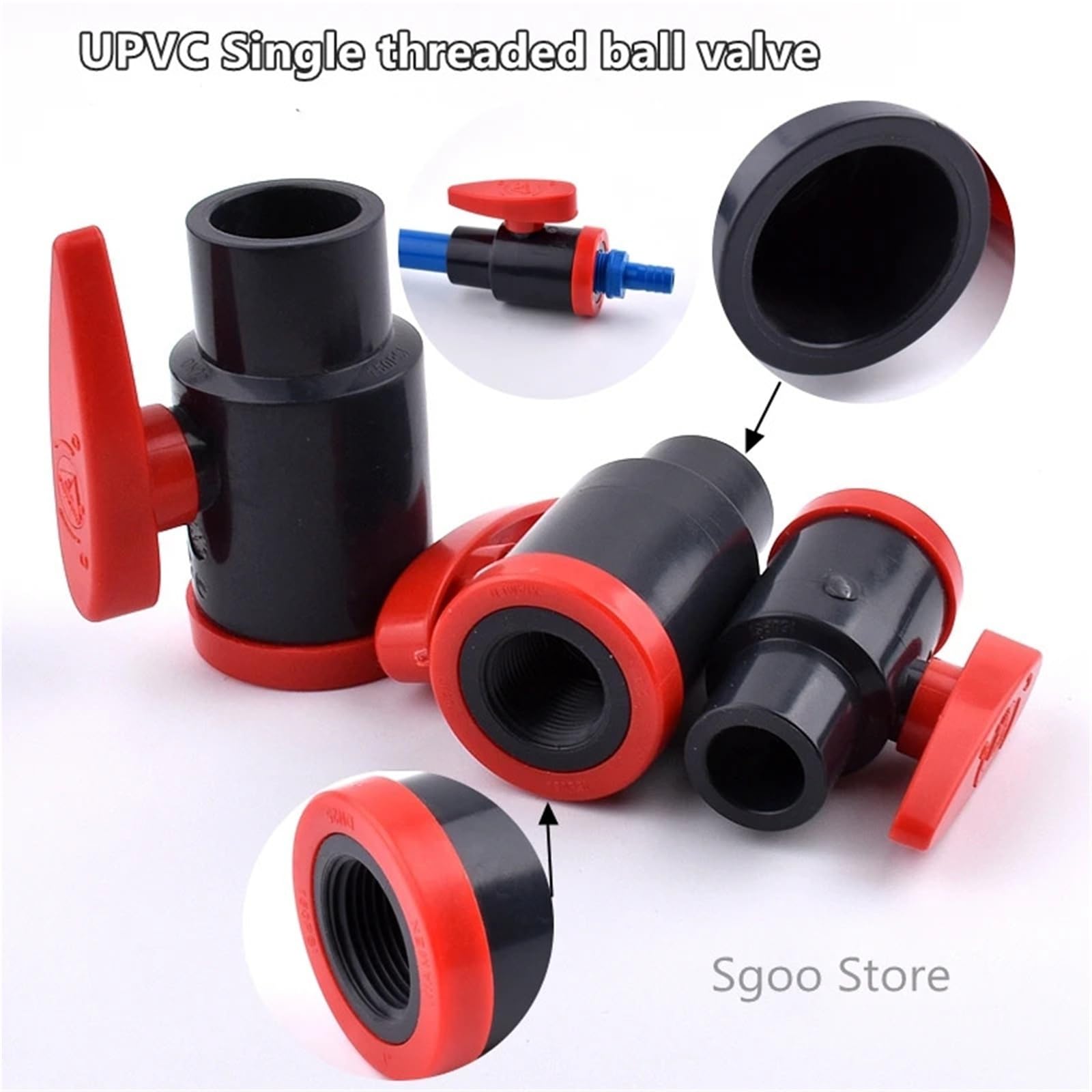 1 pieza de conector plano 20/25/32 mm a válvula bola PVC con rosca hembra 1/2" a 1", for acuario, sistema riego(Female Thread 1I2)