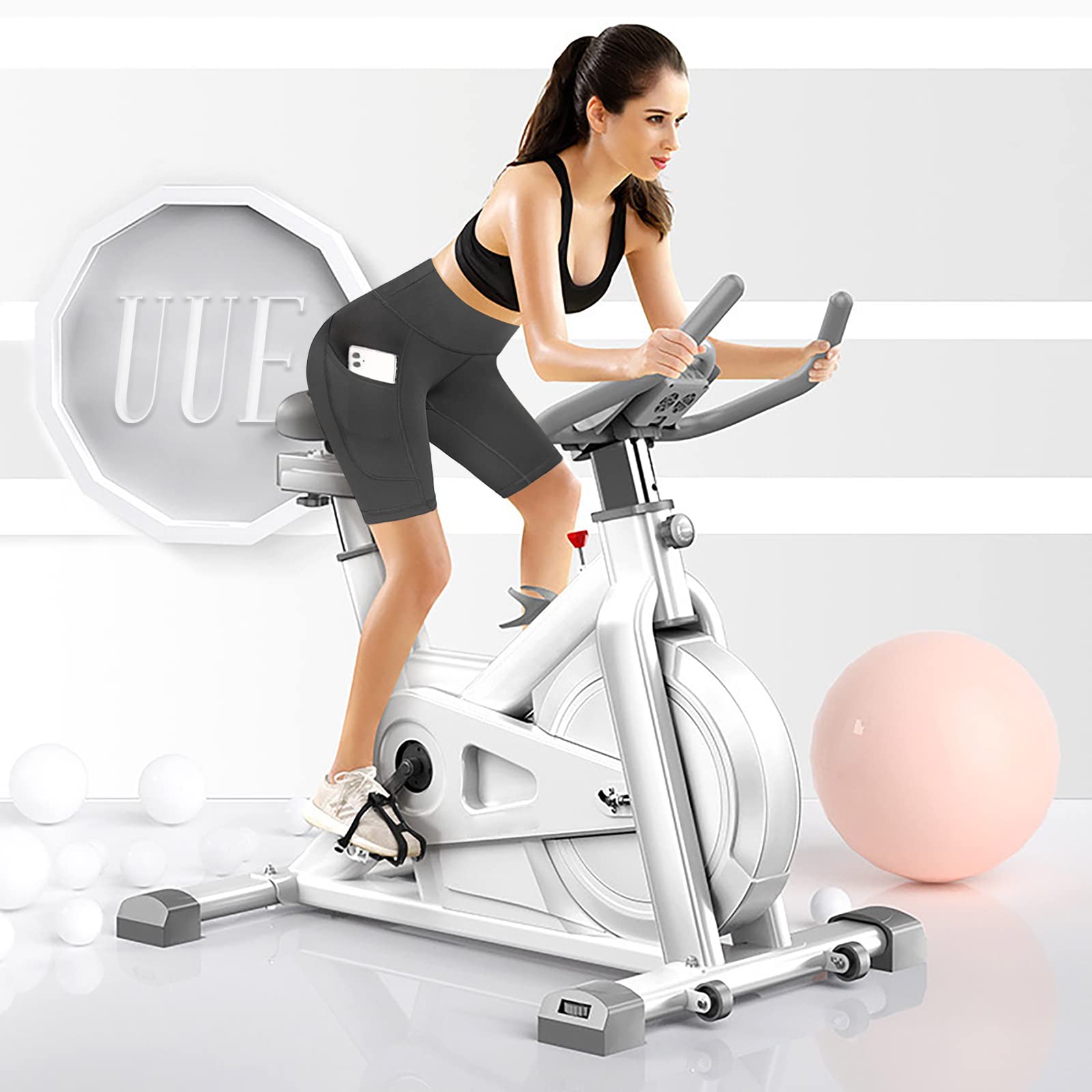 UUE Radlerhose Damen mit Taschen High Waist Blickdicht Sporthose Hotpants Sportshorts Leggings für Yoga Joggen Fitness