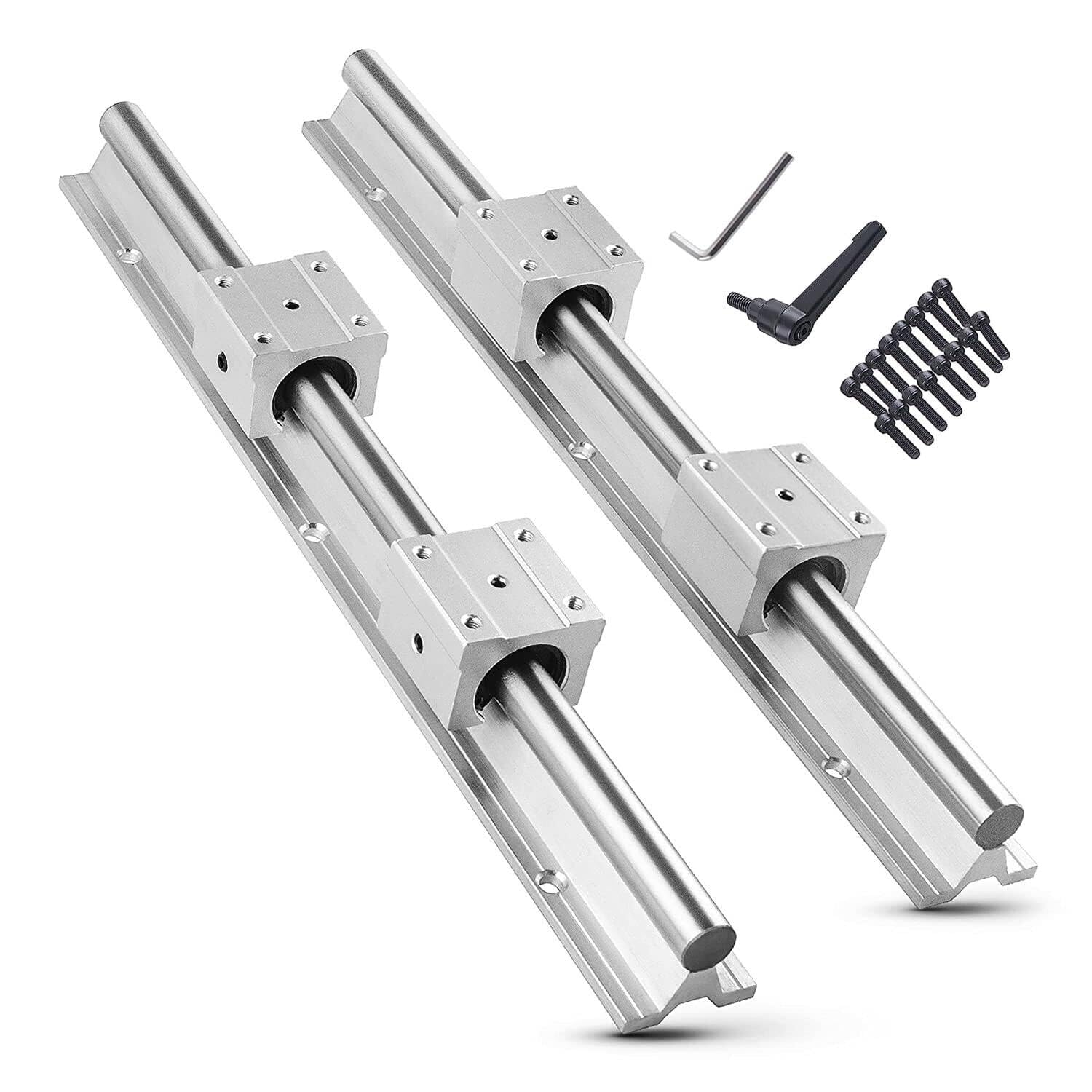 CNCMANS Linear Rail 2Pcs SBR16 500mm Linear Guide Fully Support Linear Rail Shaft Guide with 4Pcs SBR16UU Linear Bearing Sliding Block for Industrial Automation Equipment (SBR16 19.68inch)