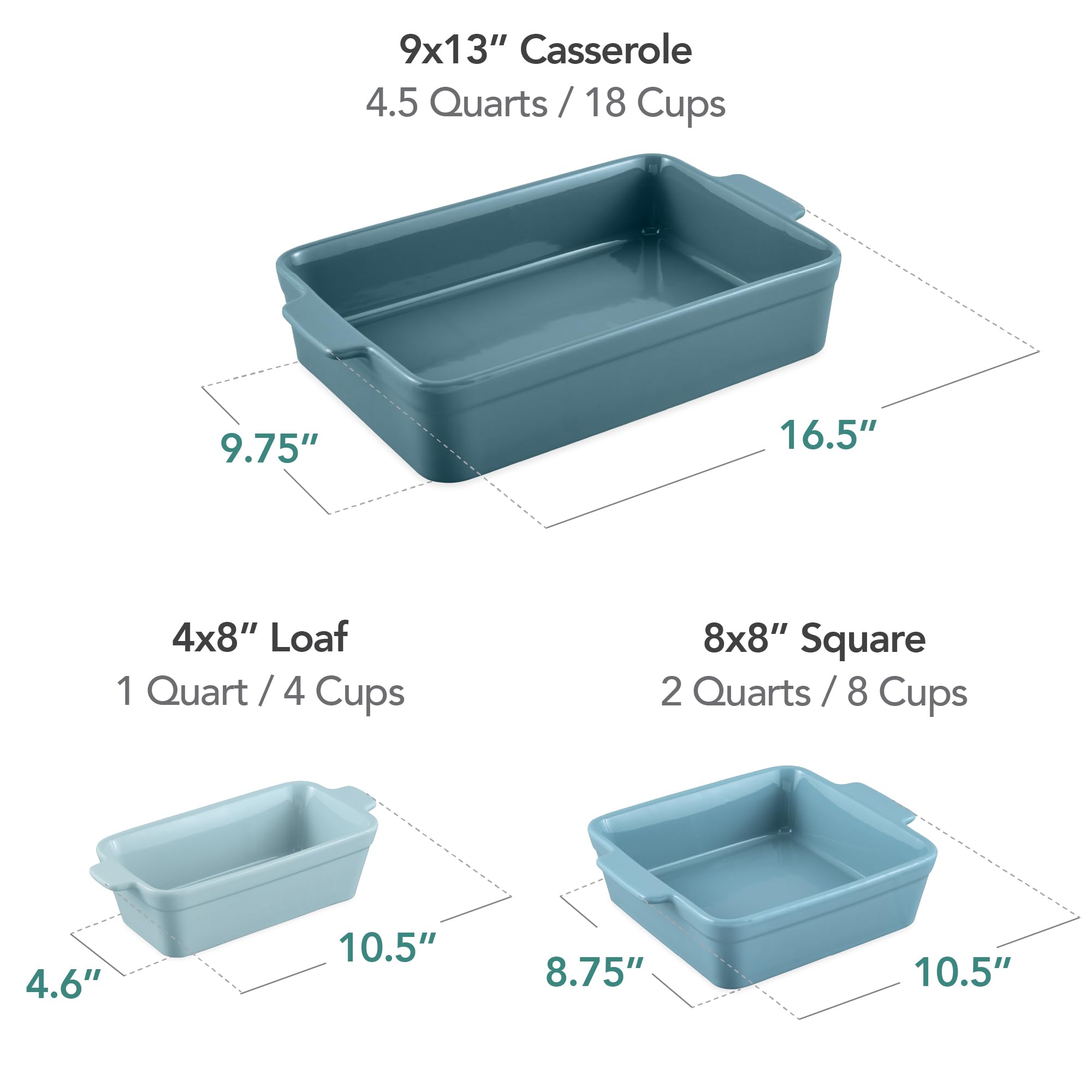 Best Choice Products Bakeware Set, Baking Dish Set, 3-Piece Nonstick, Toxin-Free, Ceramic Serving Dishes, Casserole, Bread Loaf, Square Pan, Space-Saving Nesting Design - Cornflower Blue