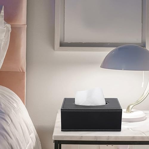 Miniatura 5 de Sumnacon Funda rectangular de cuero para caja de pañuelos con fondo magnético, funda decorativa de poliuretano para baño, sala de estar, dormitorio,