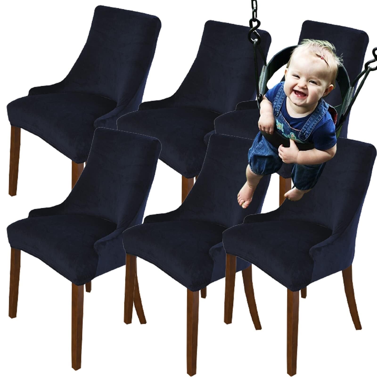 NMVAWIPT Velvet Wingback Chair Covers, Stretch Slipcovers, Removable Furniture Protector, For Hotel Wedding Banquet(4#,6pcs)
