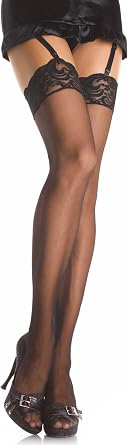 Leg Avenue Women's Sheer Thigh High Stockings with Lace Top