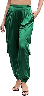 Womens Satin Joggers 2025 Boho Chic Cargo Jogger Pants High Waisted Stre...