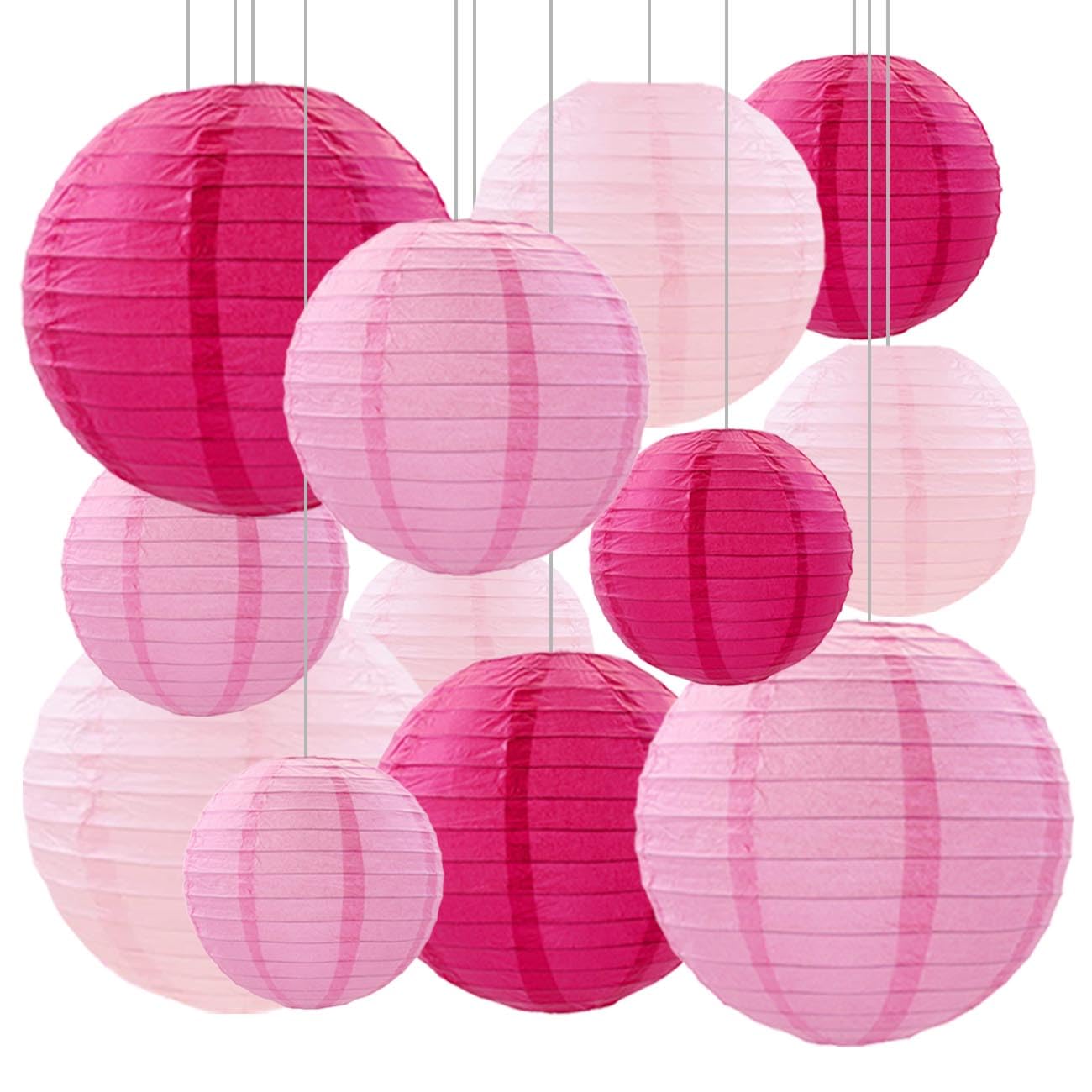 SIPRKAICT Pink Paper Lanterns Party Decorations,12pcs Hanging Paper Lantern for Wedding,Engagement,Bachelorette,Baby Shower,Valentine's Day,Birthday Party
