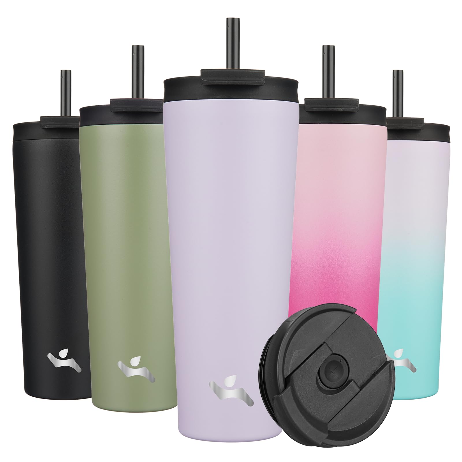 26 OZ Insulated Tumbler with Lid and 2 Straws Stainless Steel Water Bottle Vacuum Travel Mug Coffee Cup,Taro