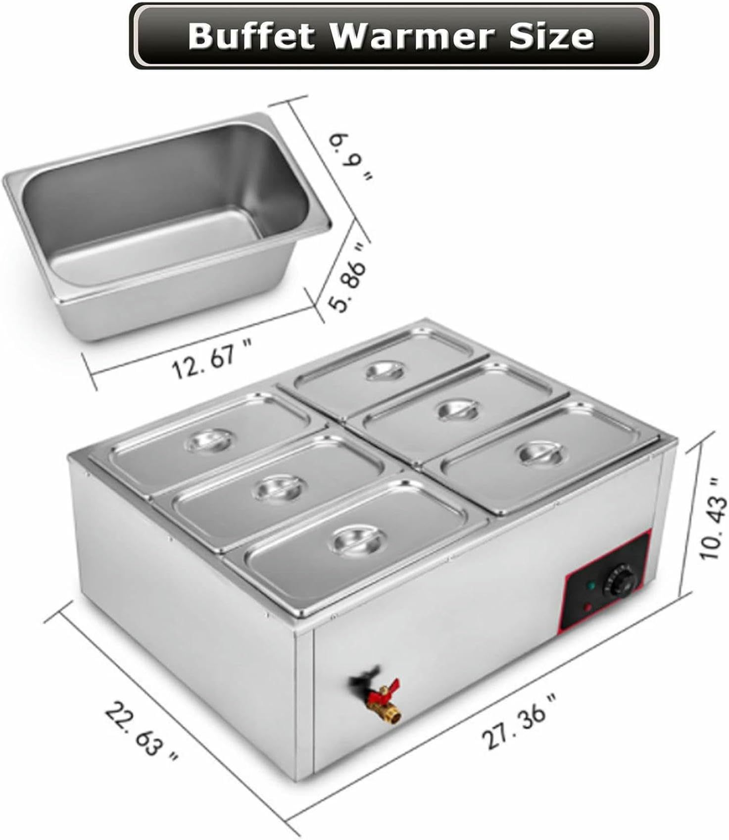 sartenes, Placas comerciales, Calentador, Plataforma Comercial de 850 W, Mesa eléctrica de Acero Inoxidable de Gran Capacidad de 7 L para Buffet, Catering, Control de Playa