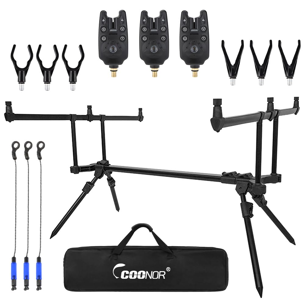 Soporte Ajustable retráctil para caña de Pescar para Carpas, Soporte para caña de Pescar con 3 alarmas de picadura de Pesca, 3 cebos de Pesca, Juego de Aparejos de Pesca, Accesorios de Pesca