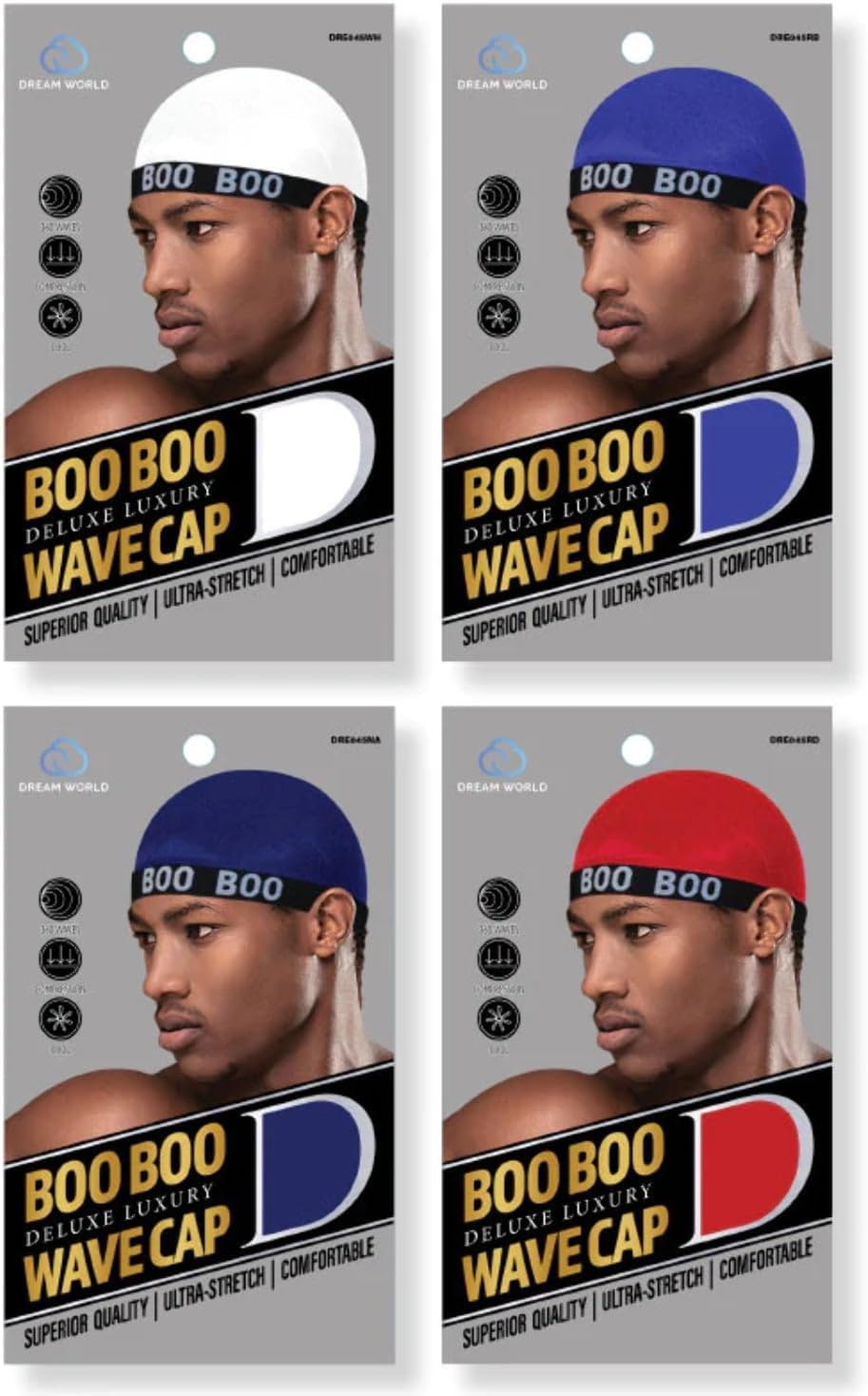 Dream, Boo Boo STOCKING WAVE CAP, Wire Eastic Band (Item #045 Black)