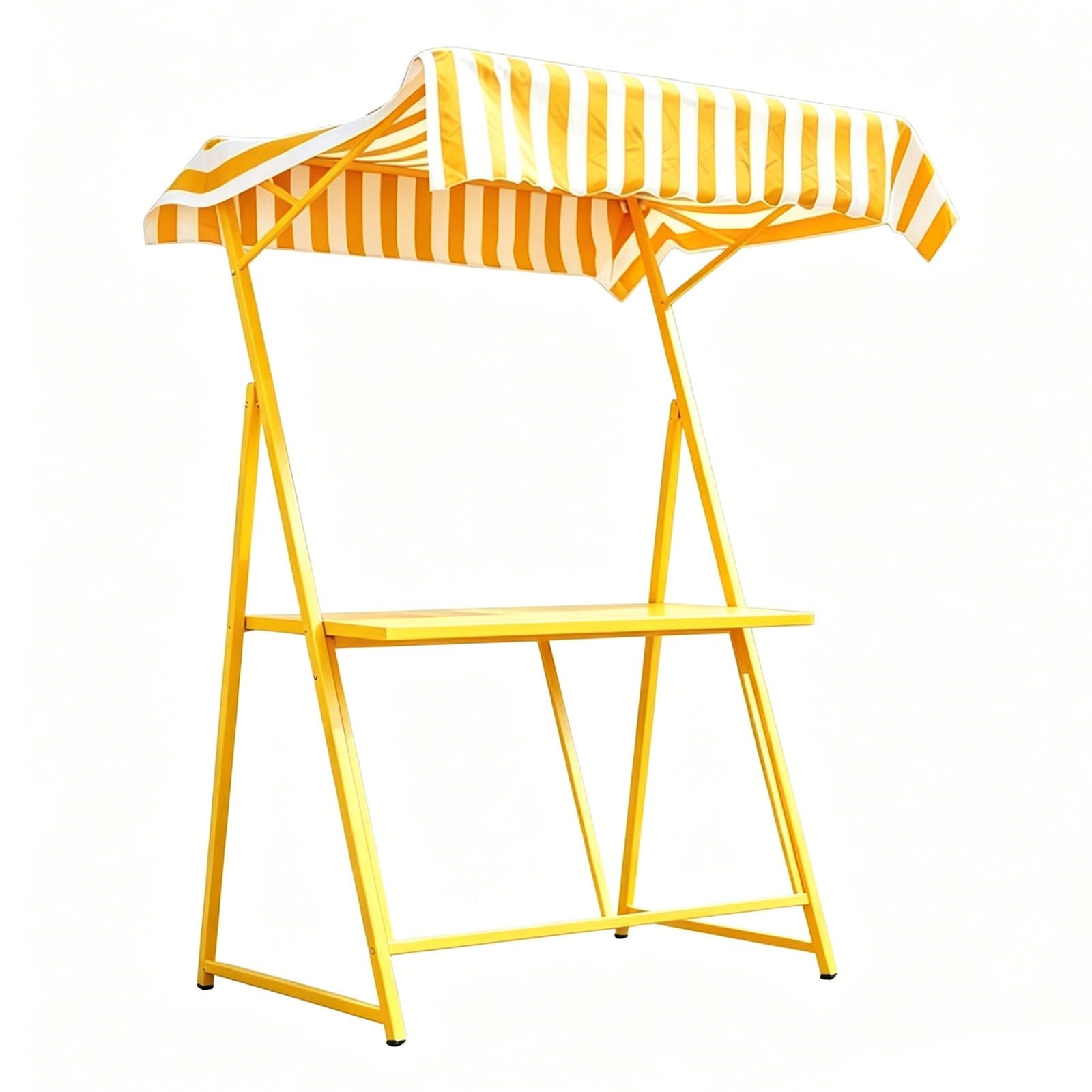 Outdoor Portable Vendor Cart with Waterproof Striped Canopy, Farmers Market Display, Roadside Bakery Events(Yellow)