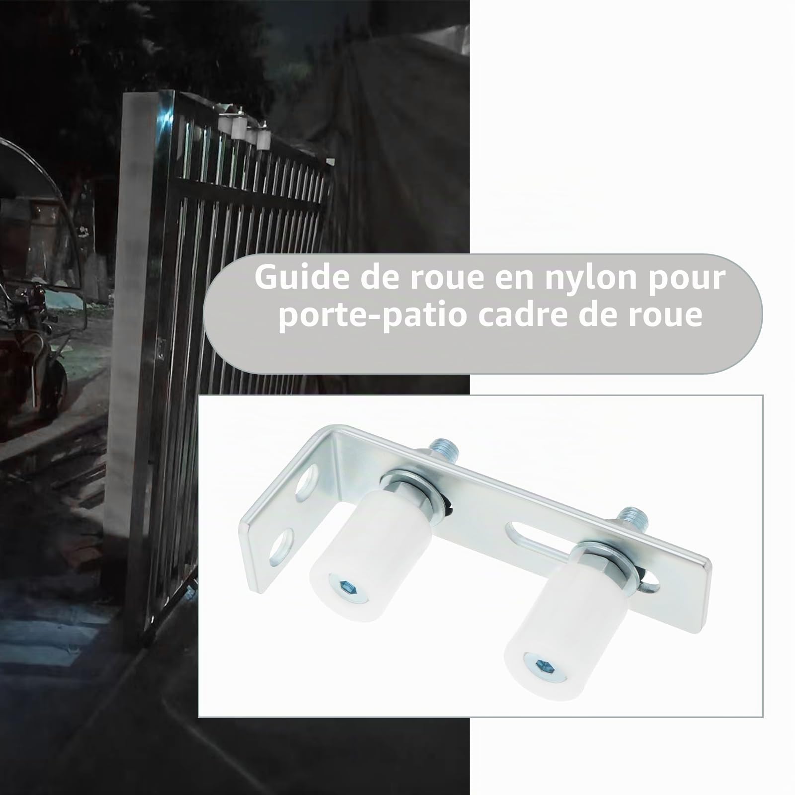 EMSea 1 lot de guides de portail, bloc de guidage pour porte de cour, cadre de roue en zinc blanc, 30 x 40 mm, rouleau pour porte coulissante, portail d'usine