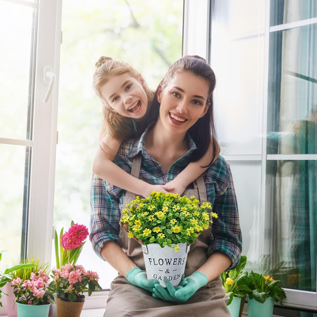 HOTLIKE Plante Artificielle Fleurs 3 Pcs, Plantes Artificielles Fleurs, Artificiel Mini Plante avec Pot, Plastique Plant Décoration pour Mariage Bureau Table Jardin Nouveau Cadeau de Maison (Style 4