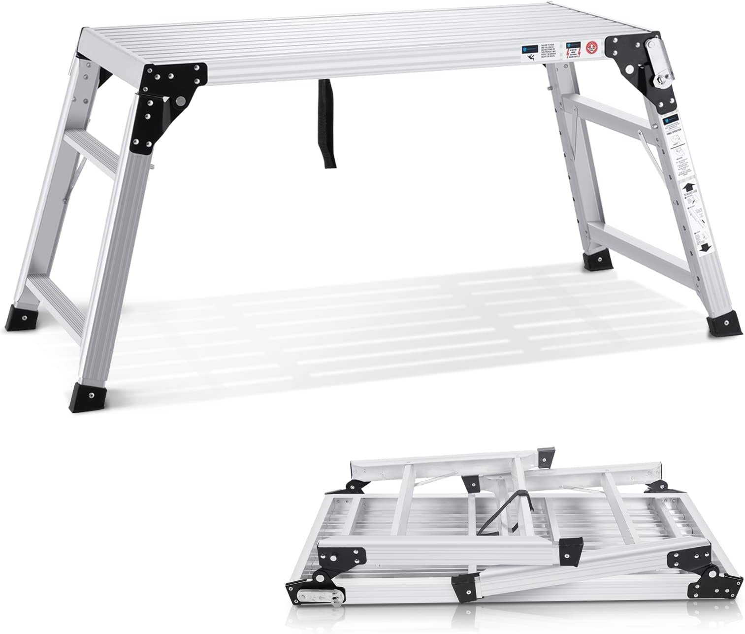 ORIENGEAR Adjustable Work Platform Support 330 lbs Height 24 to 35 inches Portable Aluminum Step Stool Folding Ladder Non Slip for Household Office Cleaning & Washing