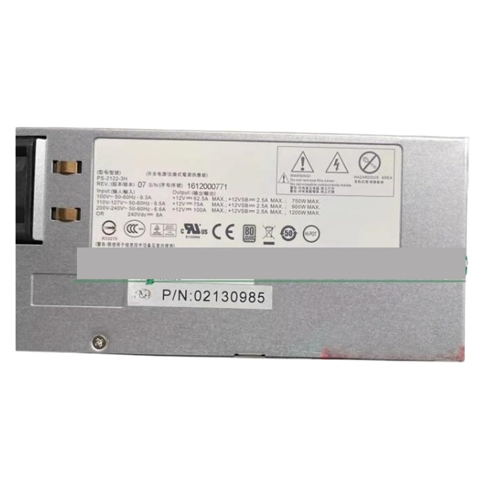 For X6000 RH321V2 2288HV2 1200W Power Supply PS-2222-3H PN: 02130985