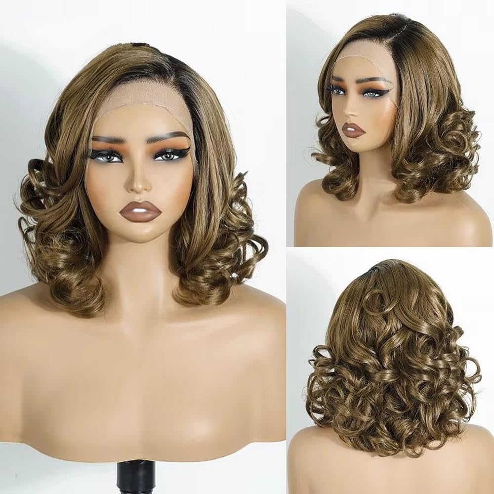 Haarpflege Blonde Gewellte Ombre Lace Front Perücken Für Frauen(4)