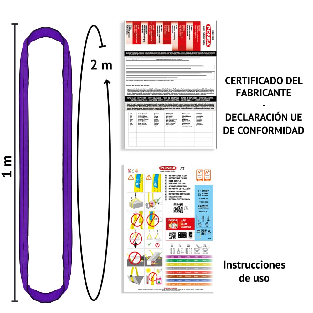 Eslinga Tubular Poliéster Alta Tenacidad 1t 1m 1000kg Resistencia Ponsagard Anticorte