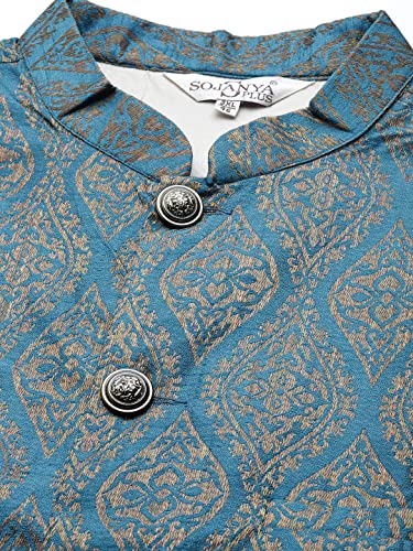 Image of SOJANYA (Since 1958, Men's Silk Blend Grey Kurta Pyjama & Silk Blend Jacket Combo