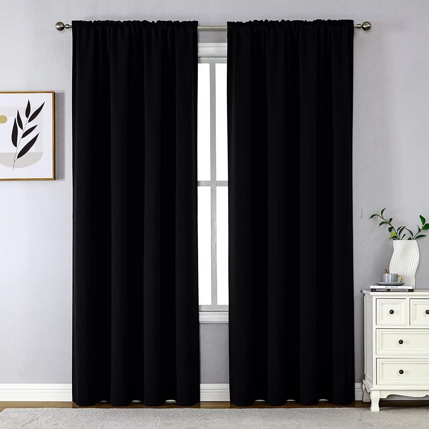 CUCRAF Blackout Curtains 96 inches Long, Room Darkening Window Curtain Panels, Rod Pocket Thermal Insulated Solid Drapes for Bedroom Living Room,52x96 inch, Black, Set of 2 Panels