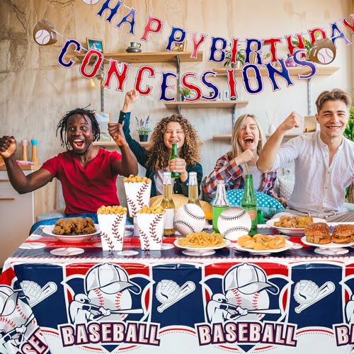 Image of NatNarr 3 Pack Plastic Baseball Tablecloth, 54 x 108 Inch Disposable PE Baseball Party Tablecloth Waterproof Rectangle Baseball Theme Party Table Cover for Baseball Party Decorations