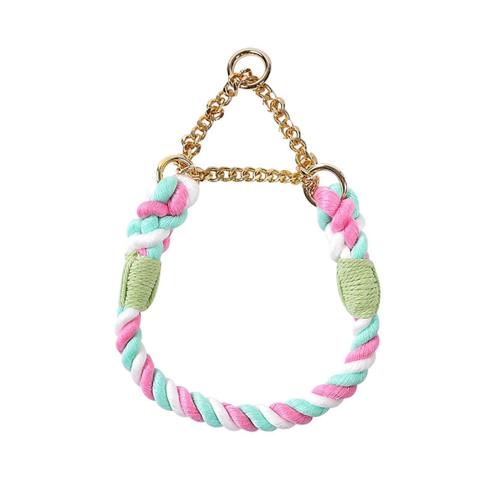 Dog Collar Comfortable Cotton Dog Collars Adjustable Braided Cotton Multi-Color Rope Collar With Durable Metal Dog Chain(Cherry blossom powde,M) — image 1