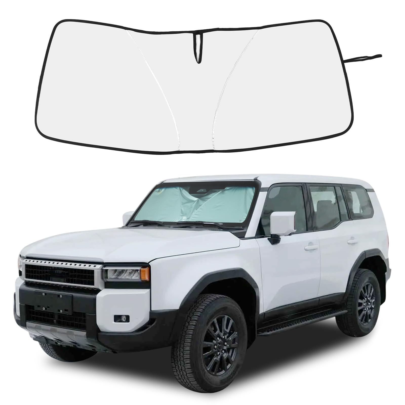 Windshield Sunshade Fit for Toyota Land Cruiser 250 Prado J250 LC250 2024+, Folding Car Sun Shade for Front Window, Auto Sun Protection Visors Blocks UV Rays and Keeps Vehicle Cool(Silver)
