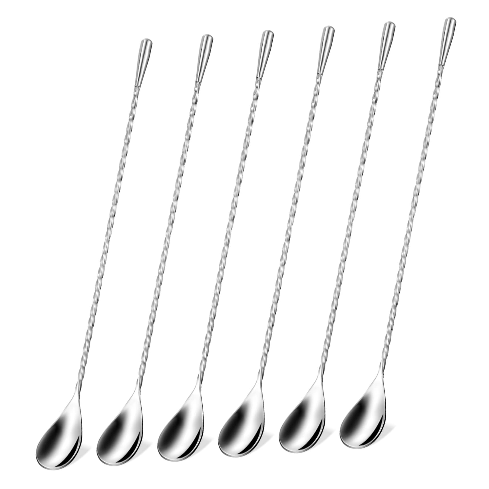 STOBAZA Stainless Steel Cocktail Stirrer Spoon Set 6 Pcs Long Handle Spoons for Bar Coffee Shops