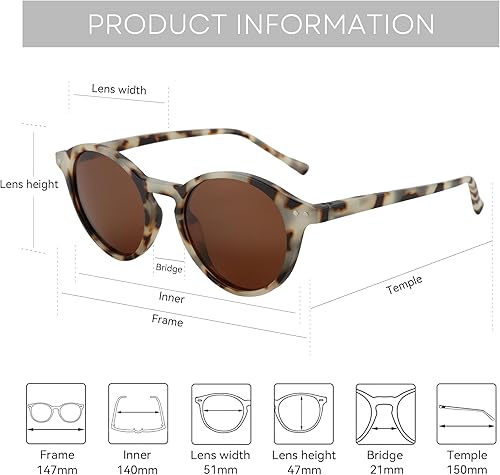 Miniatura 85 de ZENOTTIC Lentes de sol redondos polarizados, elegantes lentes de sol para hombres y mujeres, retro clásicos, selección de varios estilos