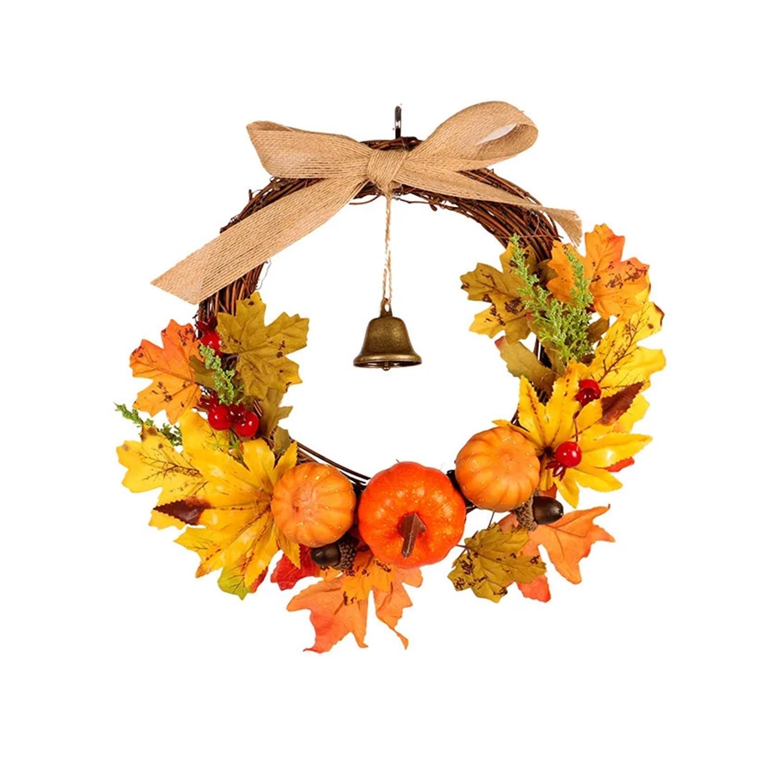 Ghirlanda Autunnale sulla Porta, Fatta a Mano, Ghirlanda di Zucca Bianca, ranuncolo, Decorazione Natalizia for la casa, Matrimonio, Capodanno, Fiore Artificiale(40cm A)