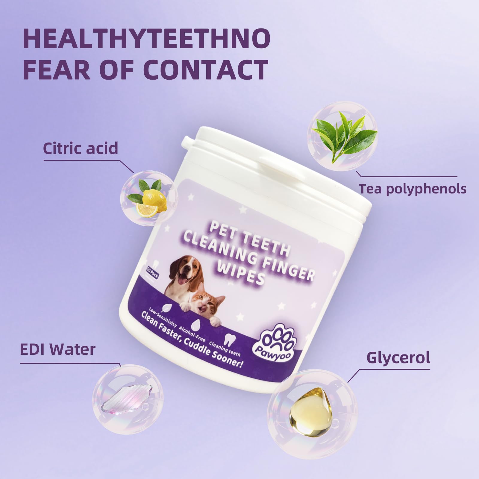 Cats Dogs Dental Care Finger Wipes - 50 PCS Tooth Brushing Kit Dental Wipes for Cats - Teeth Cleaning Finger Wipes for Dog & Cats - Reduces Dental Debris & Freshens Breath (CY_TeethWipes) - image 6