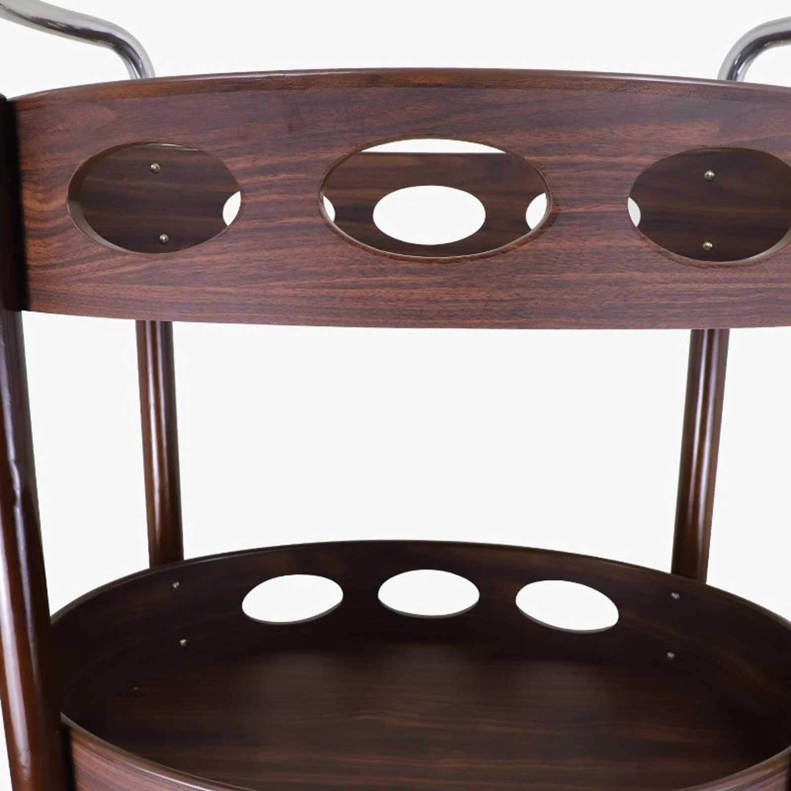 Chariot de rangement Barra rodante de madera retro con forma de huevo y carrito for servir, isla de carrito de barra de cocina de metal de madera de 2 niveles con ruedas y 2 manijas, estante for almac