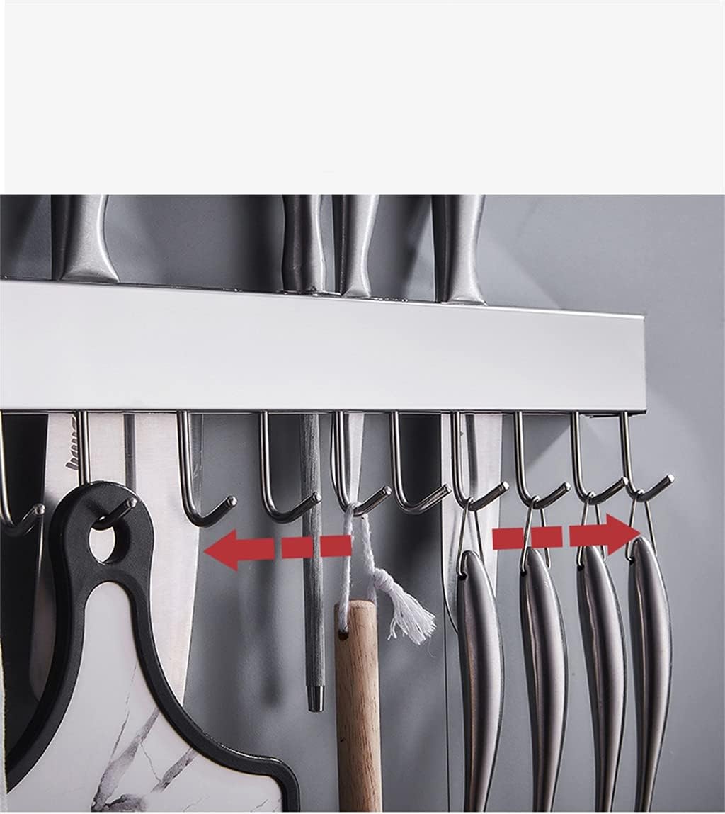 Multifunctional Kitchen Hook Rack Hanging Rod Wall-Mounted Stainless Steel Shovel Spoon Hook Rack Free Perforation in A Row(D)