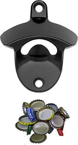 Gun-metal negro montado en la pared abrebotellas de cerveza magnético con tapa de botella magnética