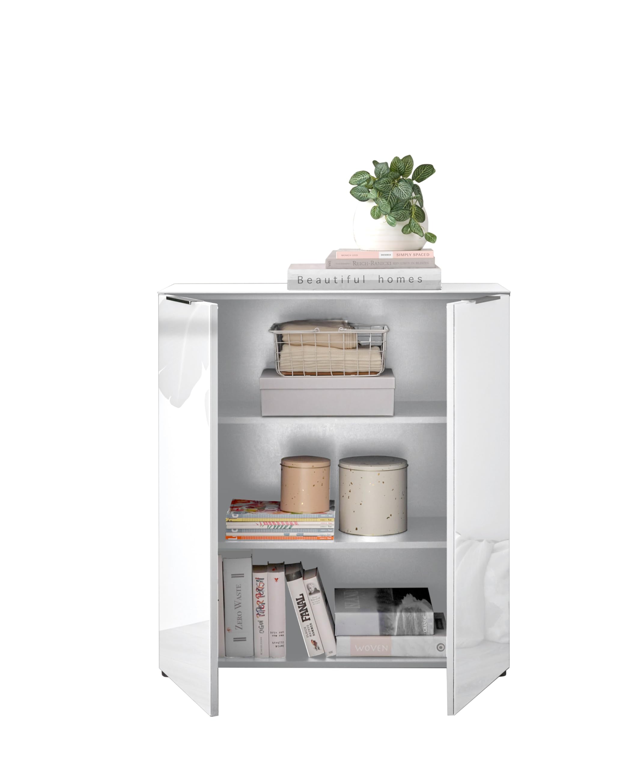 Stella Trading Comò SANTORIN Bianco Con 4 Cassetti E Frontale In Vetro - 90x99x40 Cm (LxAxP)