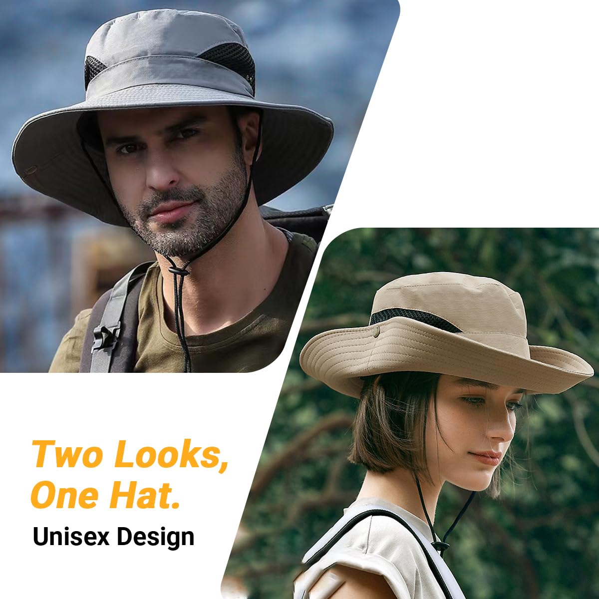 Custom Photo Wide Brim Unisex Boonie Bucket Hat Personalized Logo Text Name Sun UV Protection Safari Beach Garden Hat Light Grey
