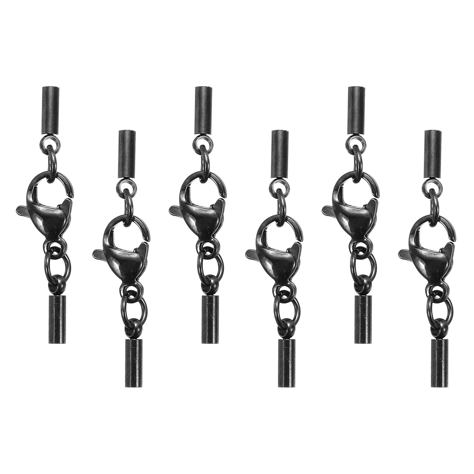 sourcing map 6Pcs Lobster Claw Clasp with Cord End Caps, 1mm ID Stainless Steel Necklace Cord Ends, Leather Fold Over Clasp Connector for Bracelet DIY Crafting Jewelry Making, Black(Style 2)