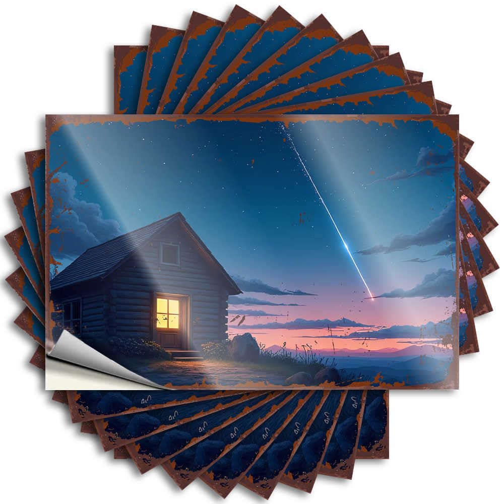 Whispering Cabin Under The Shooting Star Sky Retro Mold DIY | Neutral Decal Helmet Removable Vinyl Sticker Decal(12X18CM)