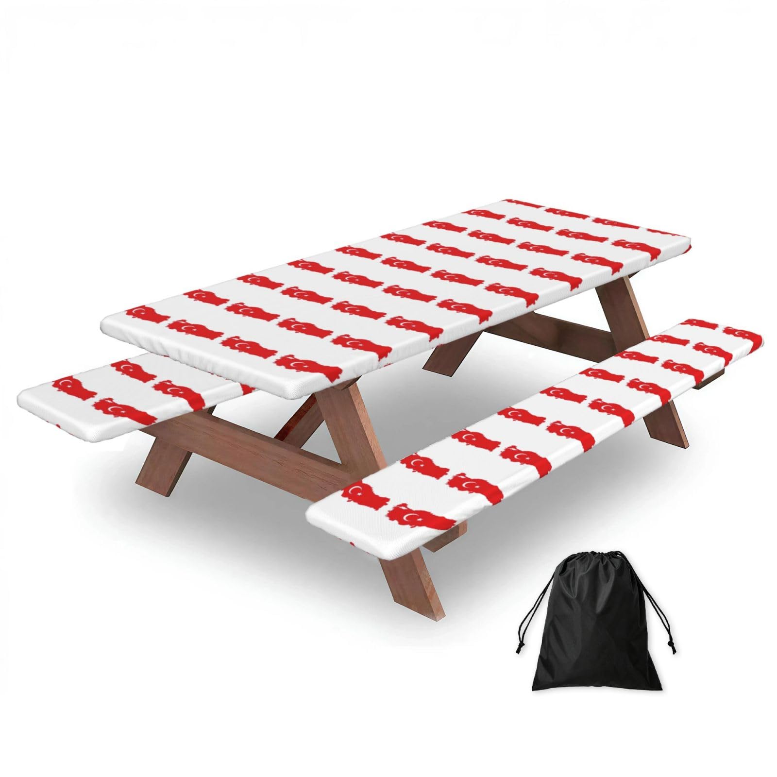 Zyjhyy Black Turkey Flag Map Print Party Table Covers With Bench Covers Set Of 3 Picnic Table Cloth Wipe Clean For Garden Camping