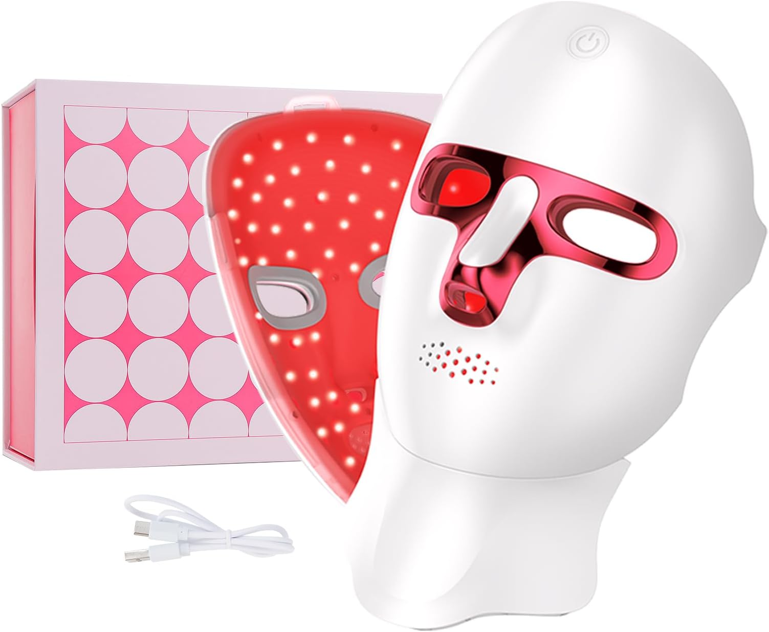 Cordless Beauty Face and Neck Mask, 7 Colors Led Light Therapy Mask with 360Pcs Beads, Rechargeable Led Light Mask for Face Beauty,Anti-Anging